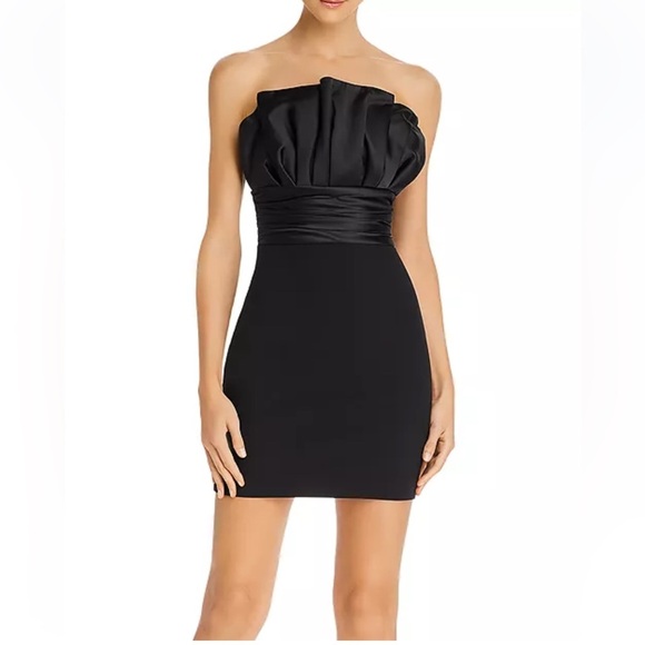LIKELY $228 Lally Black LBD Pleated Strapless Mini Dress- Size 4 - Picture 1 of 7